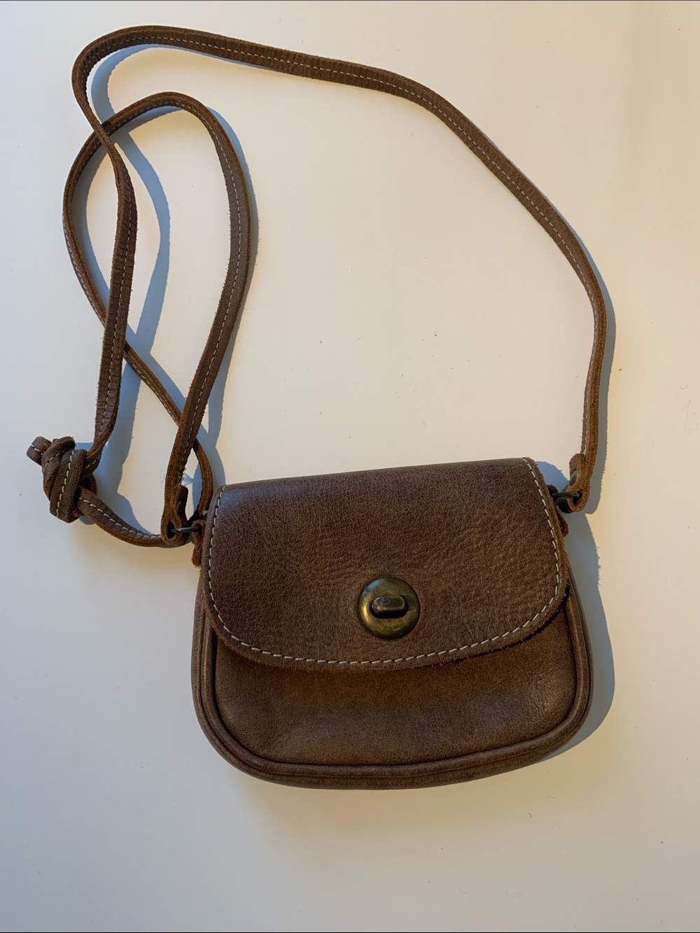Roots Brown Leather Mini Crossbody Bag with Turn-Lock